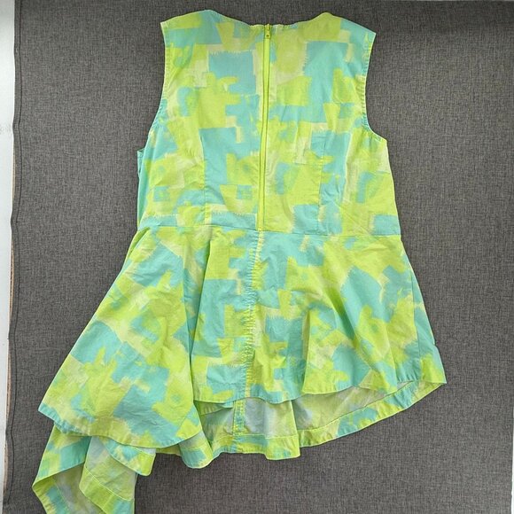 Lane Bryant Asymmetrical Top Lime Green Blue Sleeveless Plus 20 Cotton Blend - Picture 9 of 11